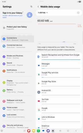 The data usage for each application is displayed below the name of the application. The data usage for each application is displayed below the name of the application.
