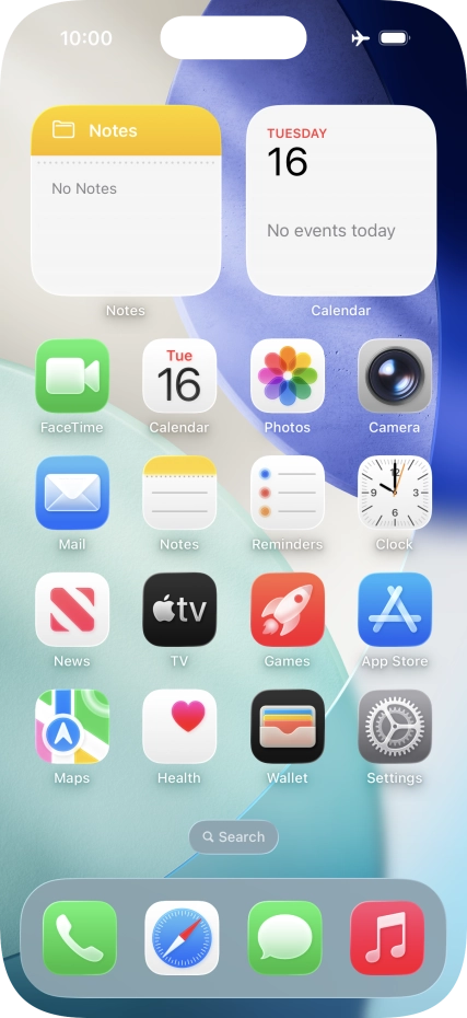 The flight mode icon shows that flight mode is turned on.