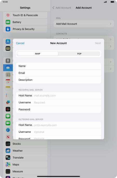 Press IMAP.