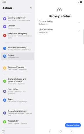 Press Manage backup. Press Manage backup.