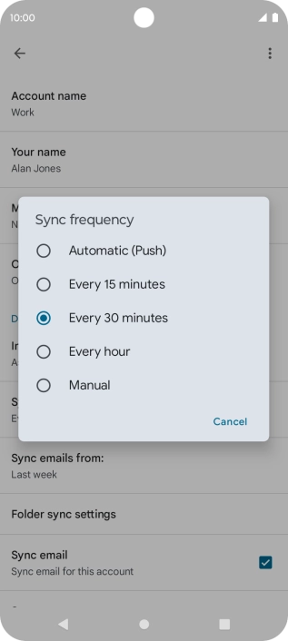 Press the required setting.