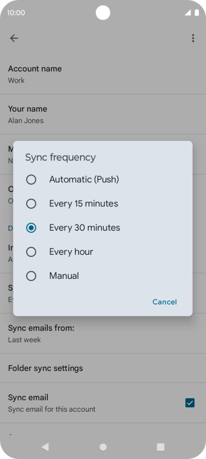Press the required setting.