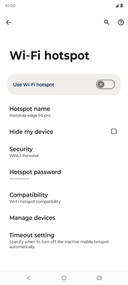 Press Hotspot password and key in the required password. Press Hotspot password and key in the required password.
