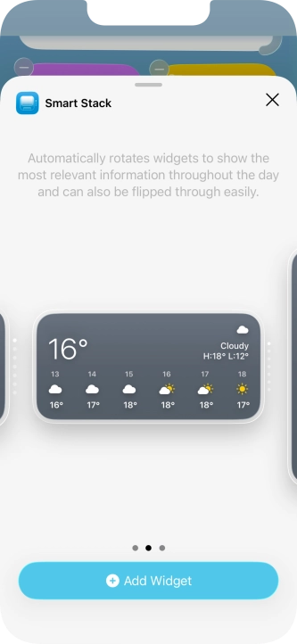 Slide your finger right or left on the screen to select the required widget size. Slide your finger right or left on the screen to select the required widget size.