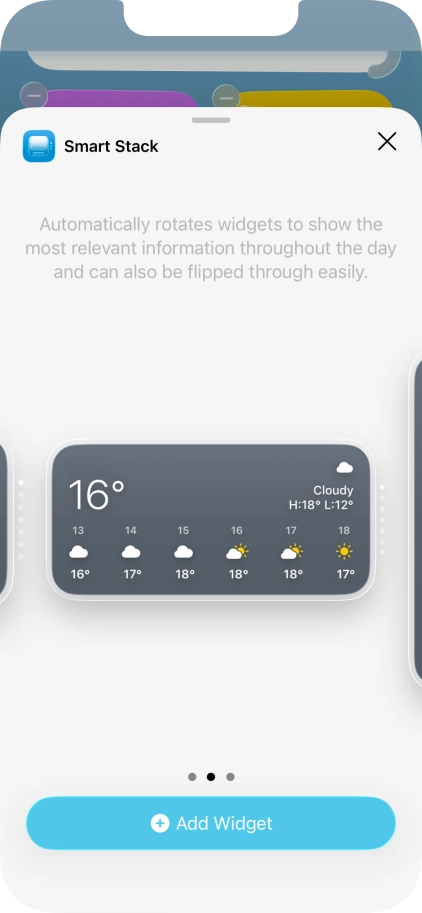 Slide your finger right or left on the screen to select the required widget size. Slide your finger right or left on the screen to select the required widget size.