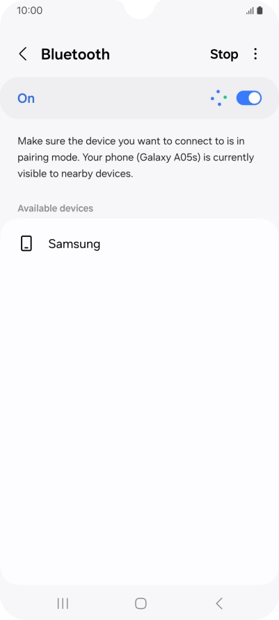 Press the required Bluetooth device and follow the instructions on the screen to pair the device with your phone.
