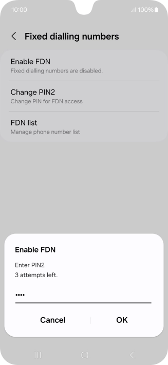 Key in your PIN2 and press OK. The default PIN2 is 1111.