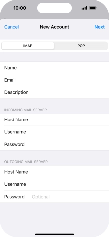 Press Password and key in the password for your email account. Press Password and key in the password for your email account.
