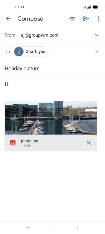 Press the send icon when you've finished your email message. Press the send icon when you've finished your email message.