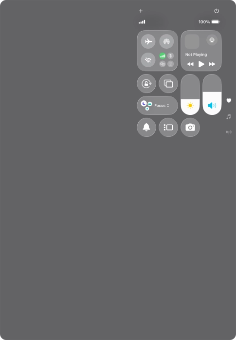 Slide your finger up or down on the screen to select the required Control Centre page. Slide your finger up or down on the screen to select the required Control Centre page.