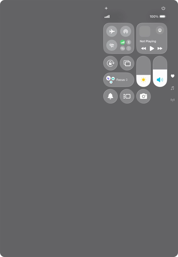 Slide your finger up or down on the screen to select the required Control Centre page. Slide your finger up or down on the screen to select the required Control Centre page.