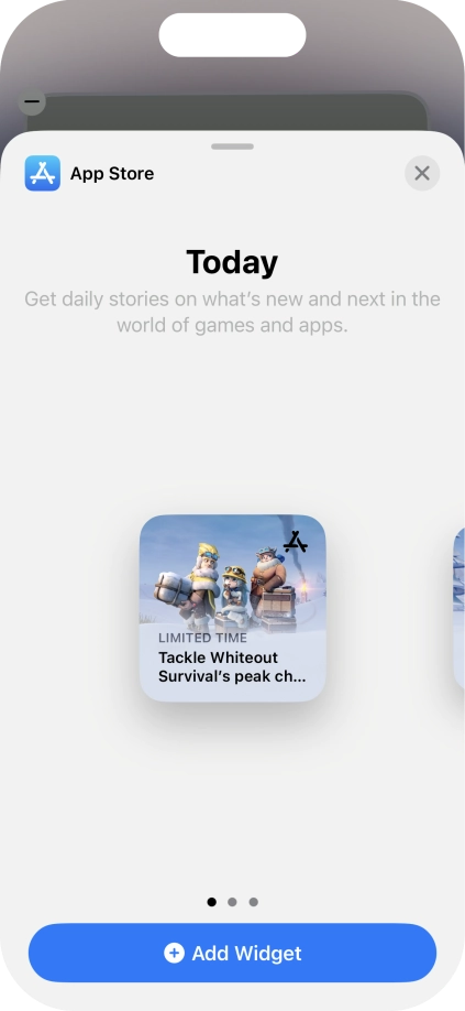 Slide your finger right or left on the screen to select the required widget size.