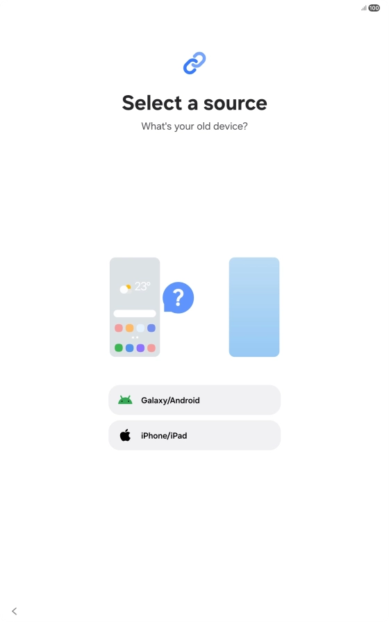 Press the required setting and follow the instructions on the screen to transfer the content from another device. Press the required setting and follow the instructions on the screen to transfer the content from another device.