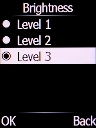 Select the required brightness and press the Left selection key.