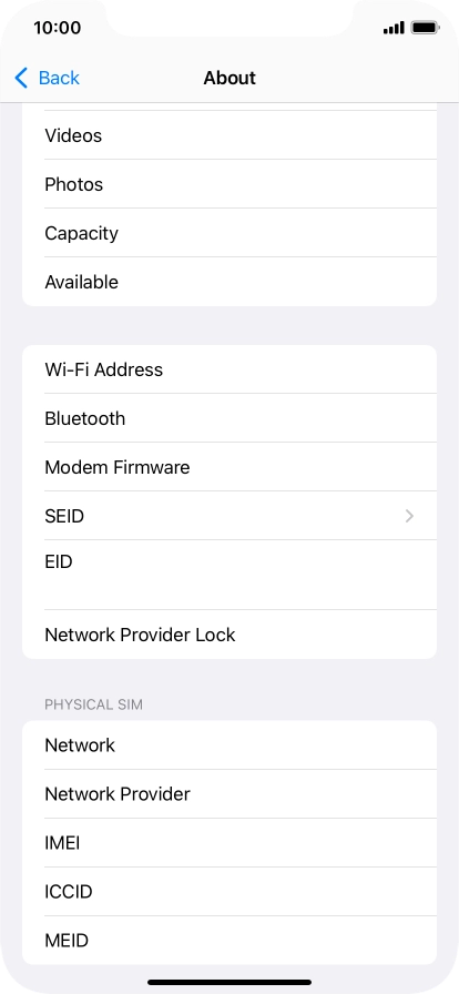 Your phone's EID number is displayed below EID.