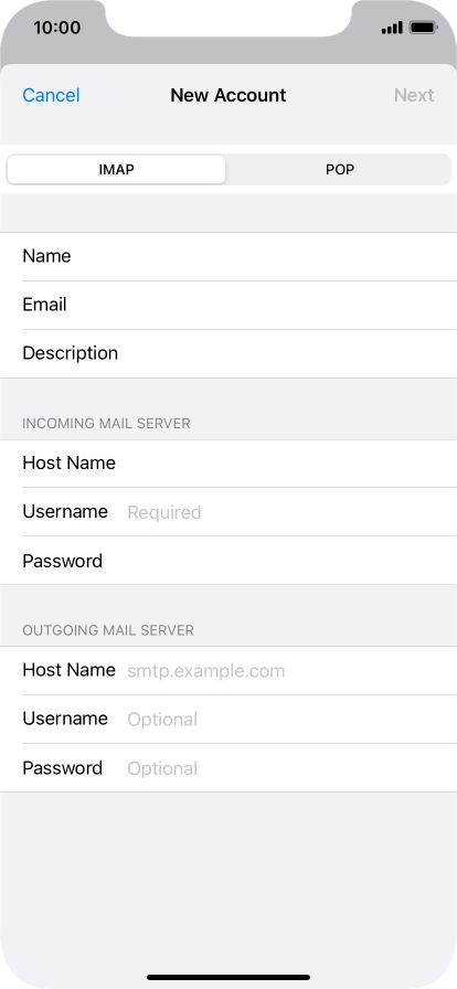 Press Username and key in the username for your email account.