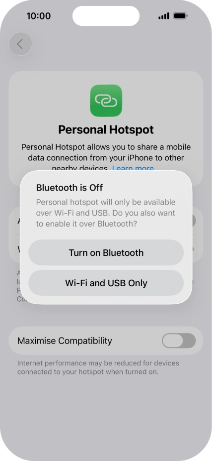 If Wi-Fi is turned on, press Wi-Fi and USB Only.
