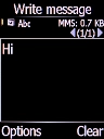 Write the text and press the Left selection key.