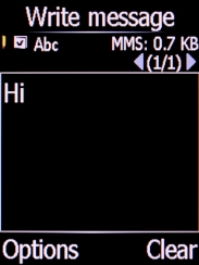 Write the text and press the Left selection key.