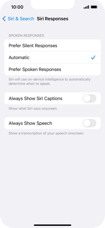 Press the required setting. Press the required setting.