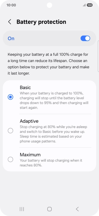 Press the required setting.