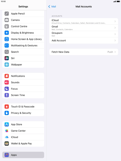 Press the name of the email account you've just set up. Press the name of the email account you've just set up.
