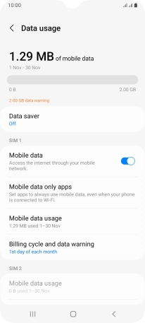 The total data usage is displayed. The total data usage is displayed.