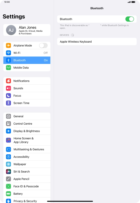 Press the required Bluetooth device and follow the instructions on the screen to pair the device with your tablet. Press the required Bluetooth device and follow the instructions on the screen to pair the device with your tablet.