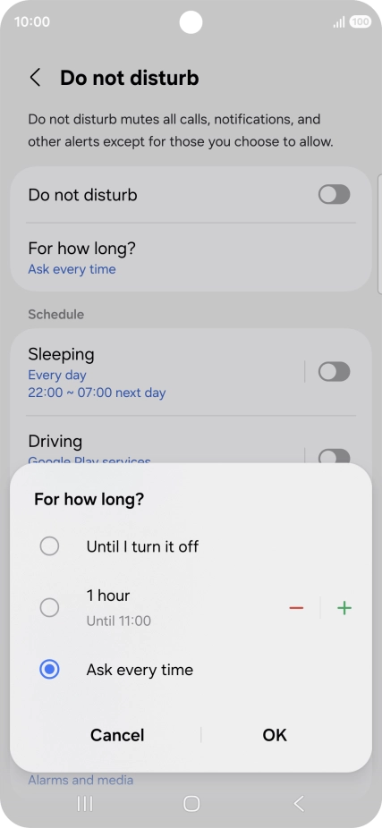Press the required setting. Press the required setting.
