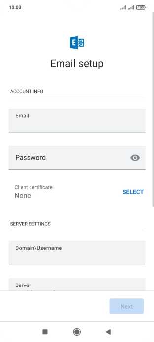 Press Password and key in the password for your email account. Press Password and key in the password for your email account.