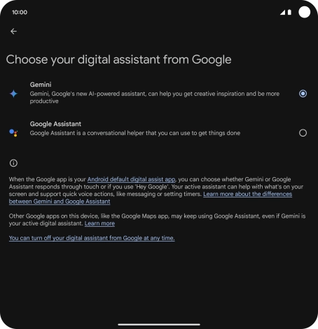 Press the required voice control assistant.