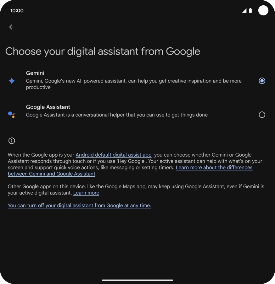 Press the required voice control assistant.