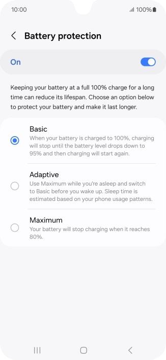 Press the required setting.