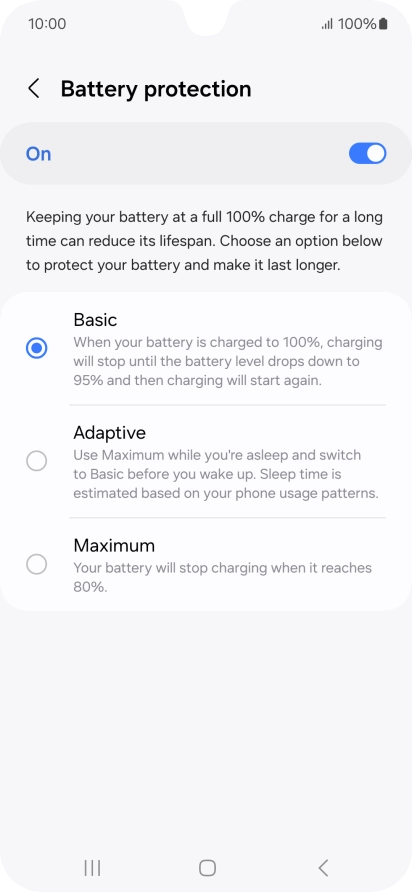Press the required setting.