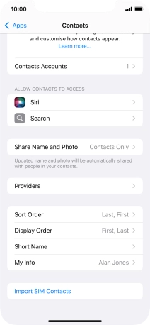 Press Import SIM Contacts.