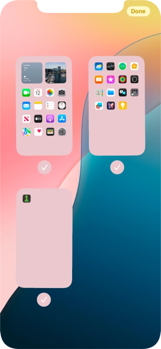 Press the fields below the required home screen pages to select or deselect them. Press the fields below the required home screen pages to select or deselect them.