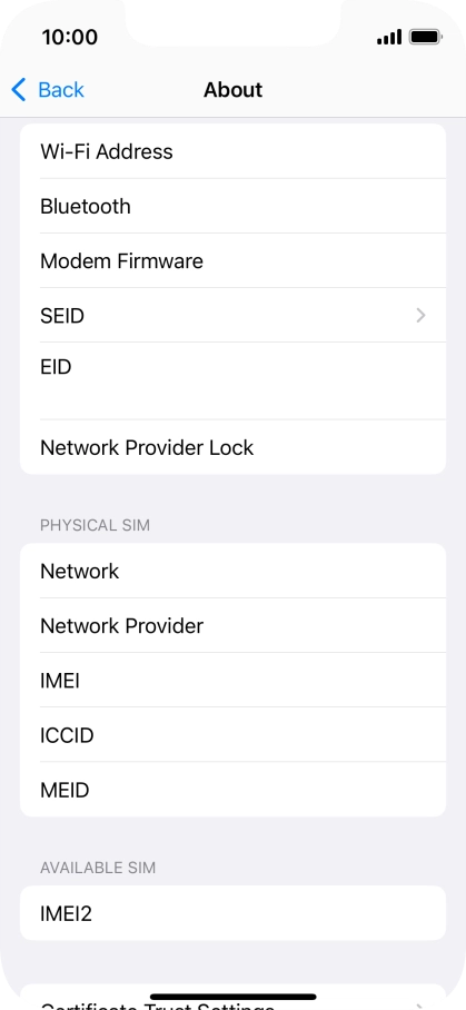 Your phone's EID number is displayed below EID. Your phone's EID number is displayed below EID.