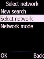 Select Select network and press the Left selection key. Your phone searches for networks within range.