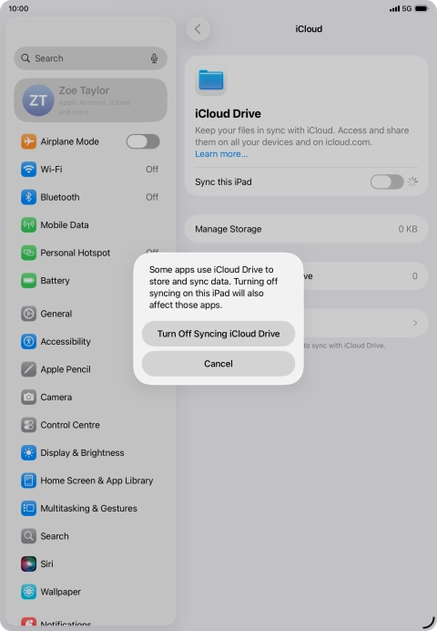 If you turn off the function, press Turn Off Syncing iCloud Drive. If you turn off the function, press Turn Off Syncing iCloud Drive.