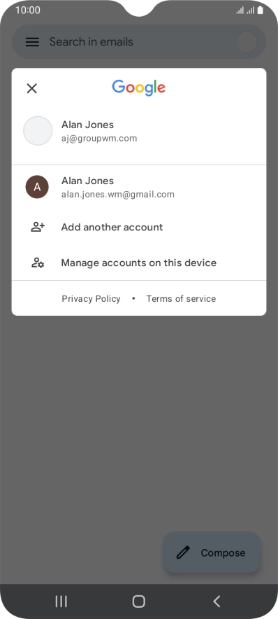 Press the required email account. Press the required email account.