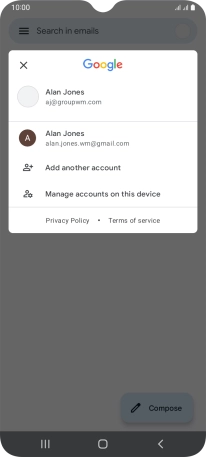 Press the required email account. Press the required email account.