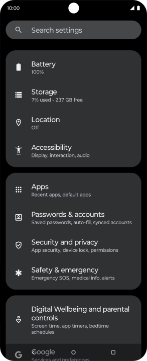 Press Passwords & accounts.