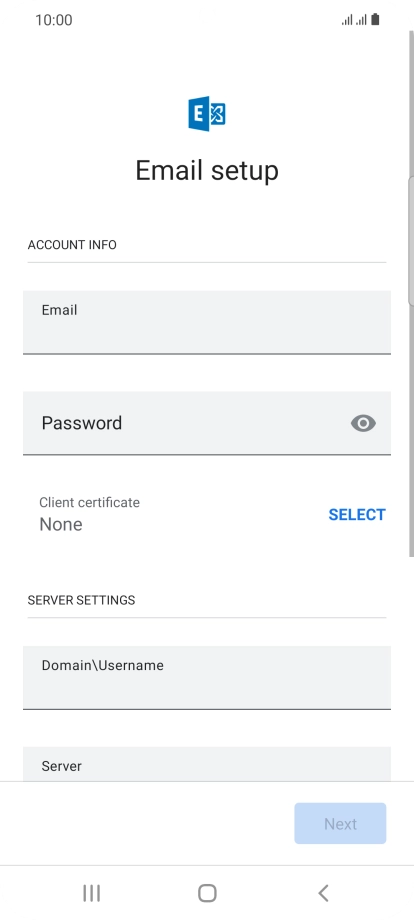 Press Password and key in the password for your email account. Press Password and key in the password for your email account.