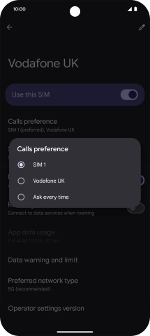 Press the required setting.