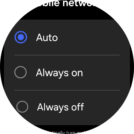 Press the required setting for mobile data usage. Press the required setting for mobile data usage.