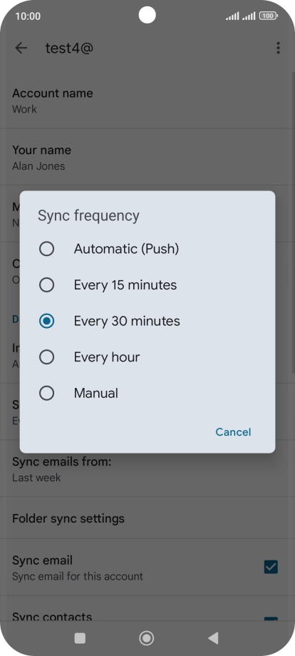 Press the required setting.