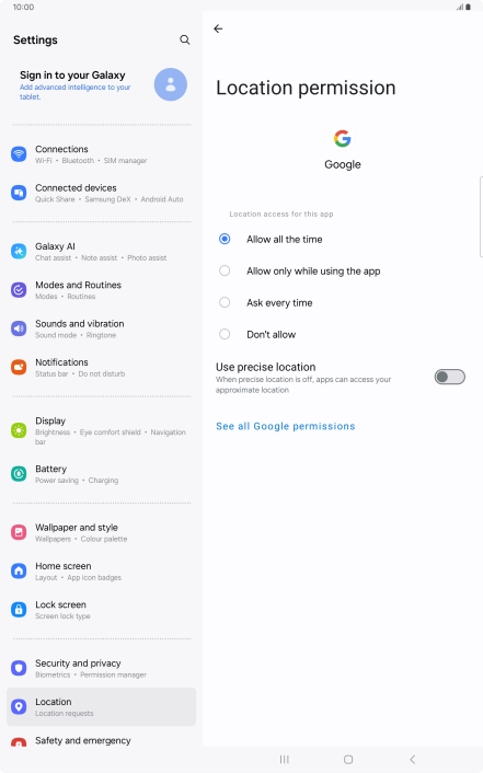 Press the required setting.