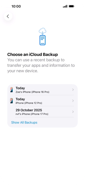 Press the required backup and your phone restores the content of the selected backup. Subsequently, follow the instructions on the screen to set up your phone and prepare it for use. Press the required backup and your phone restores the content of the selected backup. Subsequently, follow the instructions on the screen to set up your phone and prepare it for use.