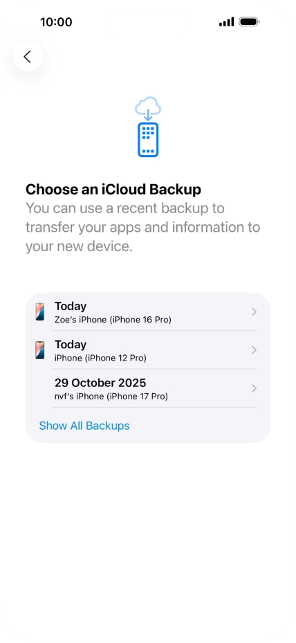 Press the required backup and your phone restores the content of the selected backup. Subsequently, follow the instructions on the screen to set up your phone and prepare it for use. Press the required backup and your phone restores the content of the selected backup. Subsequently, follow the instructions on the screen to set up your phone and prepare it for use.