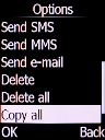Select Copy all and press the Left selection key.